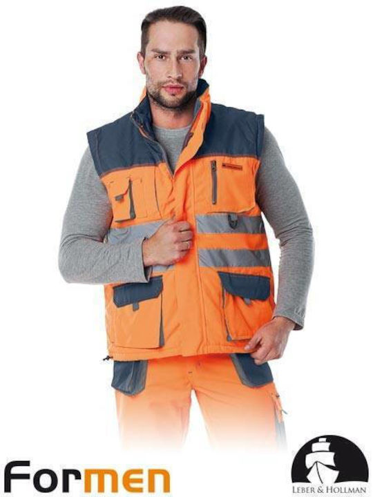L.hollman Vestă de Lucru Pentru Bărbați Impermeabilă Cu Benzi Reflectorizante Portocalie L.hollman Vestă de Lucru Pentru Bărbați Impermeabilă Cu Benzi Reflectorizante Portocalie