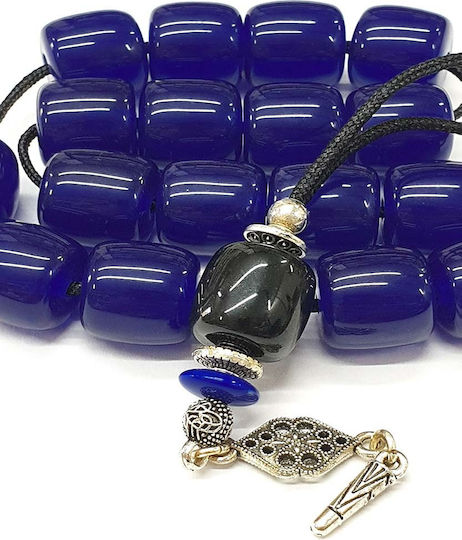 Roloi Komboloi Worry Beads with 17 Beads Made of Resin Length 30cm Blue