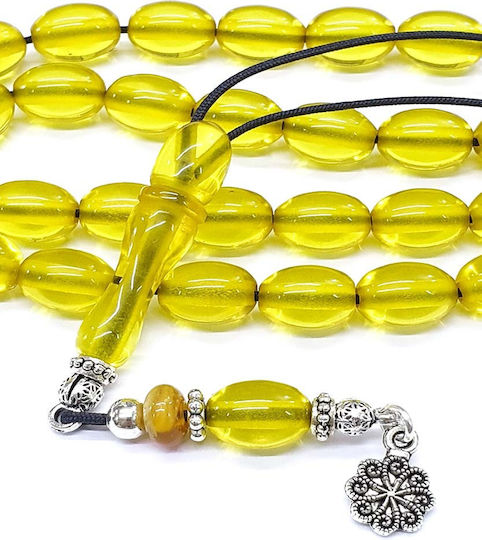 Roloi Komboloi Worry Beads with 33 Beads Made of Mastic Length 34cm Yellow