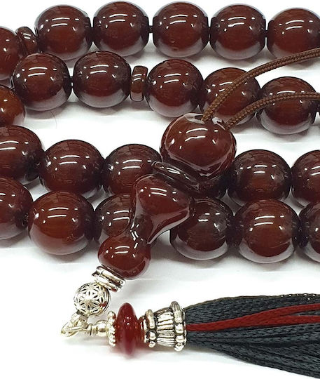 Roloi Komboloi Worry Beads with 33 Beads Made of Mastic Length 39cm Brown