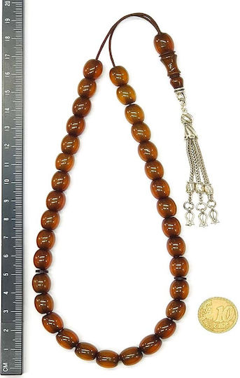 Roloi Komboloi Worry Beads with 33 Beads Made of Mastic Length 34cm Honey