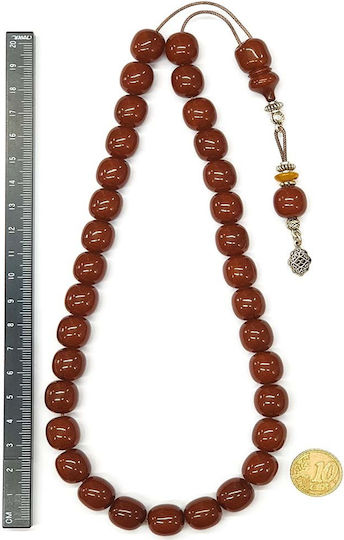 Roloi Komboloi Worry Beads with 33 Beads Made of Mastic Length 37cm Red
