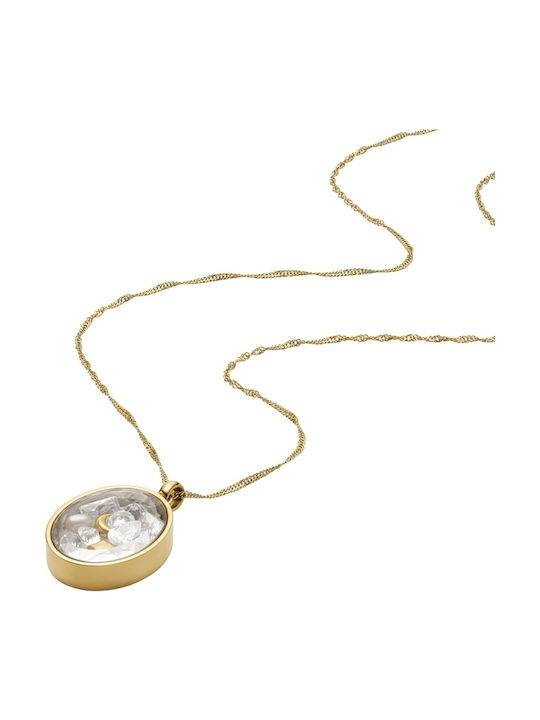 Fossil Colier Din Oțel Plăcut Cu Aur Cu Mărgele Și Zircon