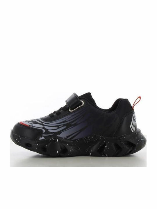 Kids Sneakers with Hoop & Loop Closure & Lights Black