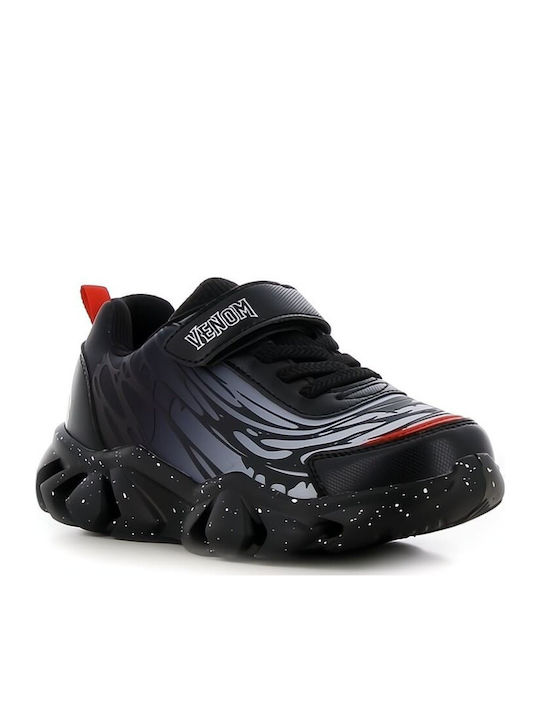 Kids Sneakers with Hoop & Loop Closure & Lights Black