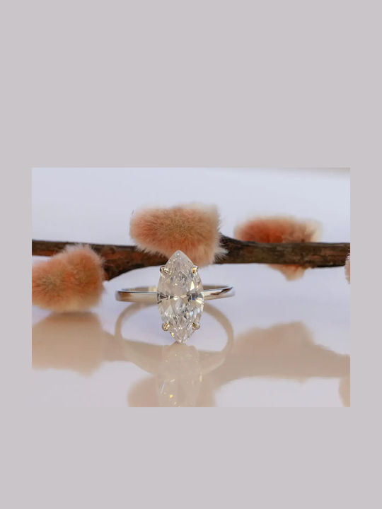 Single Stone Ring In 9K White Gold With Zircon
