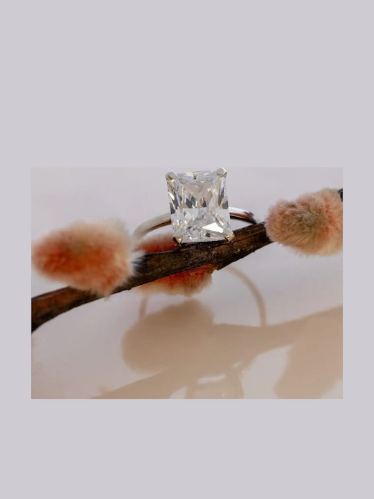 Single Stone Ring In 9K White Gold With Zircon
