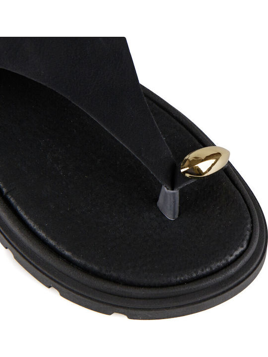Leather Women's Flat Sandals Flatforms Black