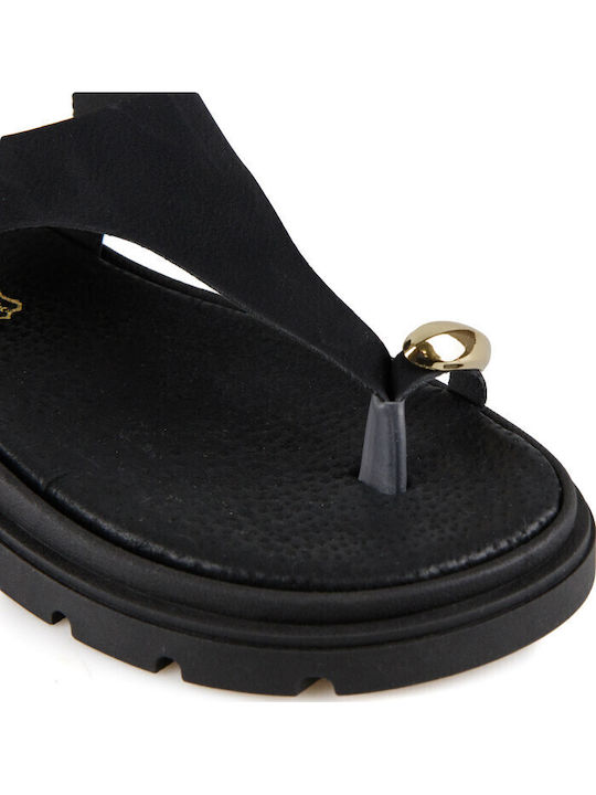 Leather Women's Flat Sandals Flatforms Black