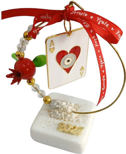 Kalliopi Silver Tabletop New Year's Lucky Charm Heart Made of Wood 2027