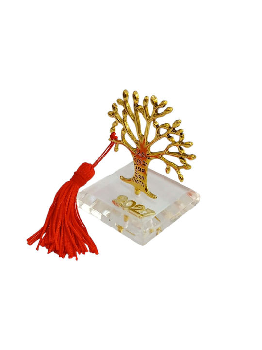 Kalliopi Silver Tabletop New Year's Lucky Charm Little Gold Tree Made of Plexiglass 2027 5x6.5cm