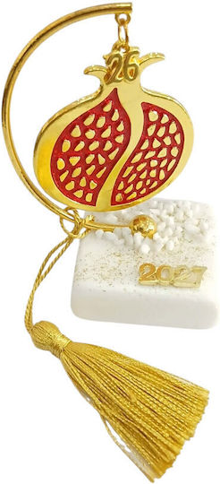 Kalliopi Silver Tabletop New Year's Lucky Charm Pomegranate Gold Stone 2027 5x10cm