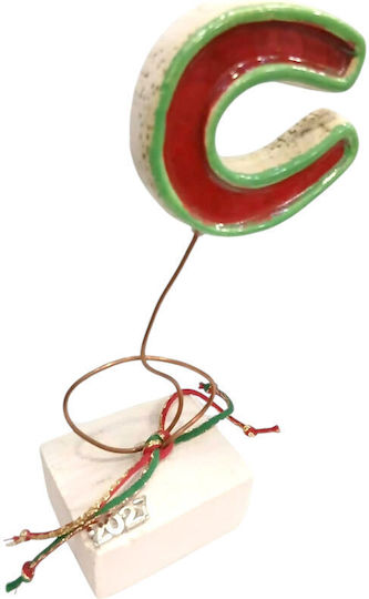 Kalliopi Silver Tabletop New Year's Lucky Charm Horseshoe Red Ceramic 2027 5x6cm