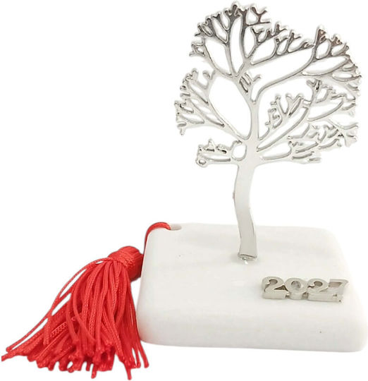 Kalliopi Silver Handmade Tabletop New Year's Lucky Charm Little Silver Tree Made of Stone 2027 6x11cm