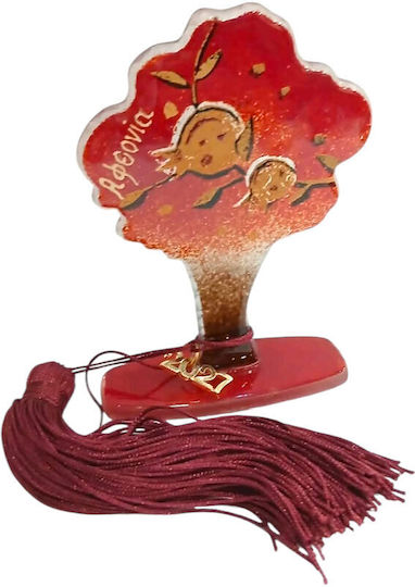 Kalliopi Silver Handmade Tabletop New Year's Lucky Charm Little Red Tree Made of Glass 2027 8x12cm
