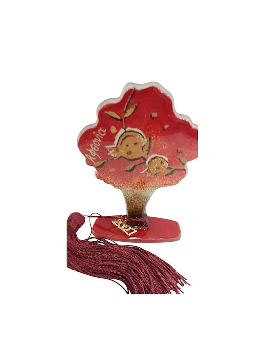 Kalliopi Silver Handmade Tabletop New Year's Lucky Charm Little Red Tree Made of Glass 2027 8x12cm