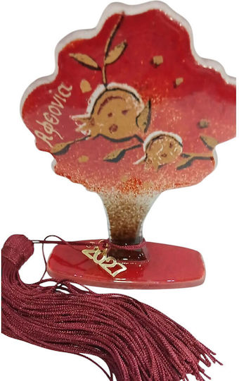 Kalliopi Silver Handmade Tabletop New Year's Lucky Charm Little Red Tree Made of Glass 2027 8x12cm