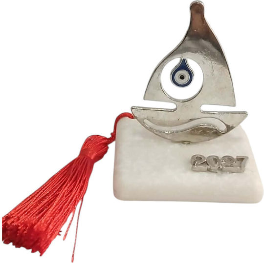Kalliopi Silver Tabletop New Year's Lucky Charm Boat Silver Stone 2027 5x7cm Kalliopi Silver Tabletop New Year's Lucky Charm Boat Silver Stone 2027 5x7cm