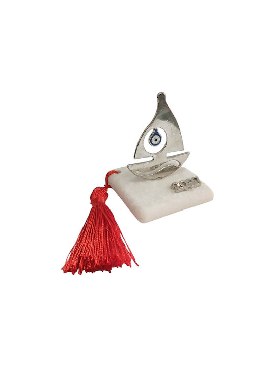 Kalliopi Silver Neujahrs Glücksbringer Tischplatte Boot Silber aus Stein 2027 5x7cm