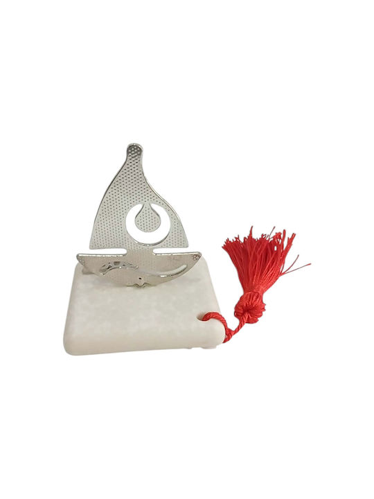 Kalliopi Silver Neujahrs Glücksbringer Tischplatte Boot Silber aus Stein 2027 5x7cm