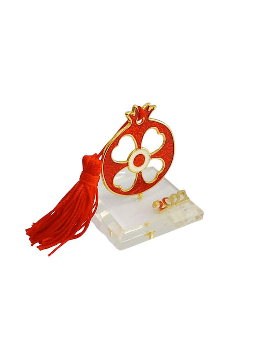 Kalliopi Silver Tabletop New Year's Lucky Charm Red Pomegranate Made of Plexiglass 2027 5x7cm