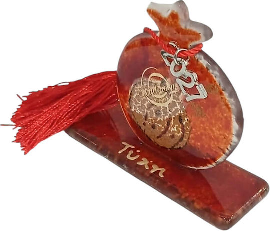 Kalliopi Silver Handmade Tabletop New Year's Lucky Charm Red Pomegranate Made of Glass 2027 5.5x7cm