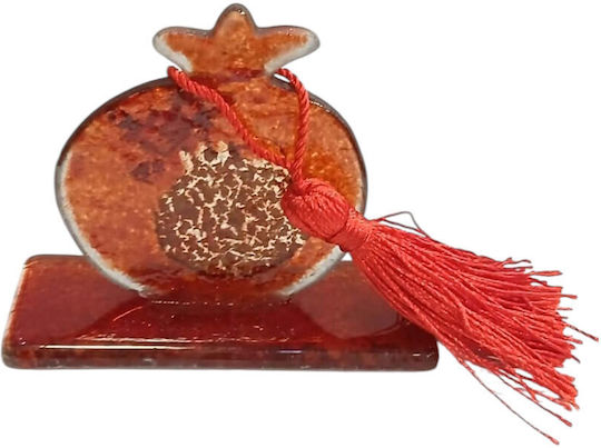 Kalliopi Silver Handmade Tabletop New Year's Lucky Charm Red Pomegranate Made of Glass 2027 5.5x7cm