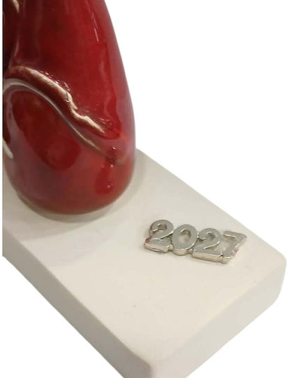 Kalliopi Silver Handmade Tabletop Lucky Charm with Wishes Red Ceramic 2027 9x13cm