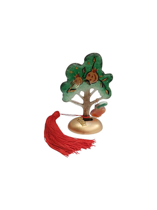 Kalliopi Silver Handmade Tabletop New Year's Lucky Charm Little Green Tree Made of Glass 2027 9x14cm