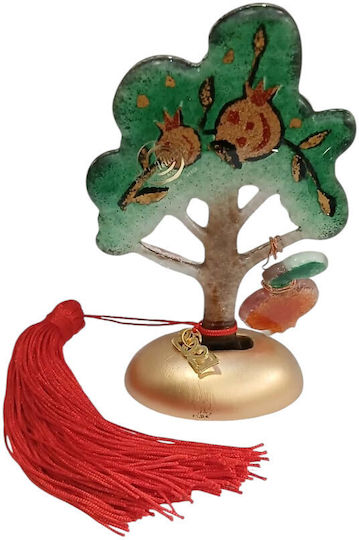 Kalliopi Silver Handmade Tabletop New Year's Lucky Charm Little Green Tree Made of Glass 2027 9x14cm