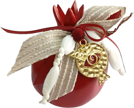 Kalliopi Silver Tabletop New Year's Lucky Charm Red Ceramic Pomegranate 2027 10x10cm Kalliopi Silver Tabletop New Year's Lucky Charm Red Ceramic Pomegranate 2027 10x10cm