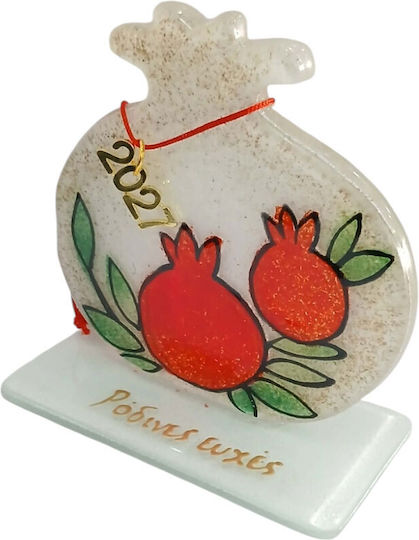 Kalliopi Silver Handmade Tabletop New Year's Lucky Charm Pomegranate White Glass 2027 9x10cm