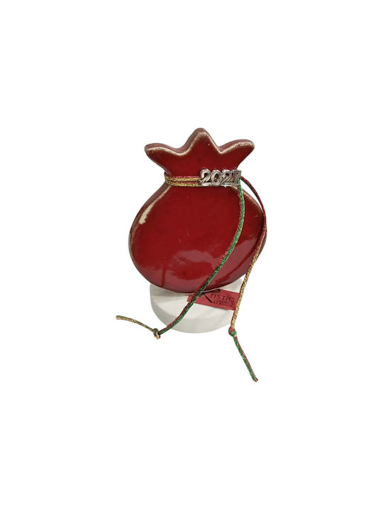 Kalliopi Silver Handmade Tabletop New Year's Lucky Charm Pomegranate Red Ceramic 2027 8x11cm