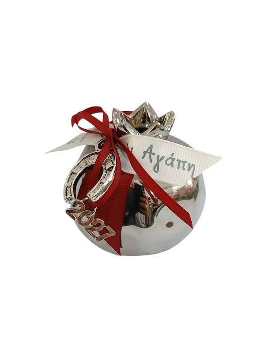 Kalliopi Silver Tabletop New Year's Lucky Charm Pomegranate Silver Ceramic 2027 7x7cm