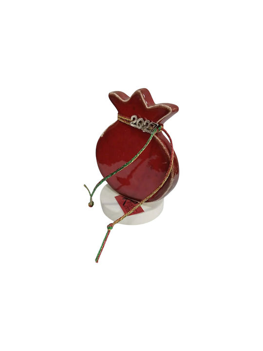 Kalliopi Silver Handmade Tabletop New Year's Lucky Charm Pomegranate Red Ceramic 2027 8x11cm