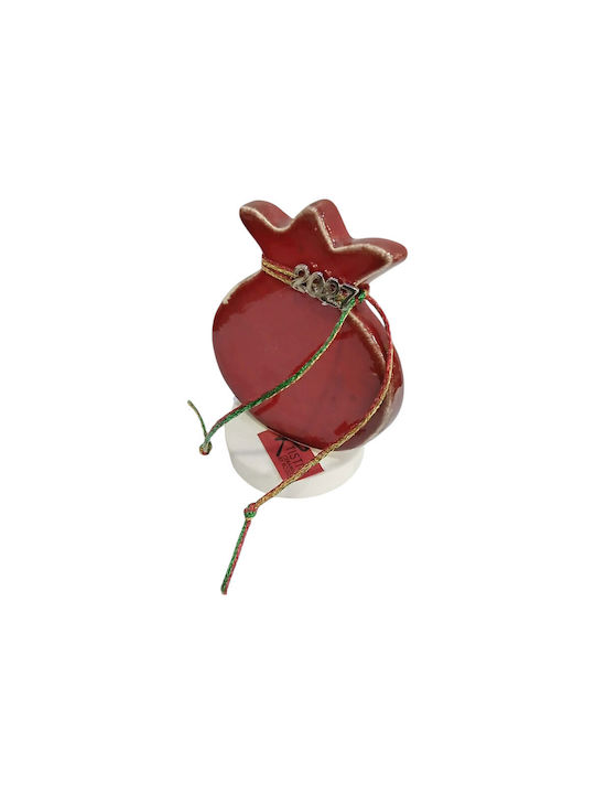 Kalliopi Silver Handmade Tabletop New Year's Lucky Charm Pomegranate Red Ceramic 2027 8x11cm