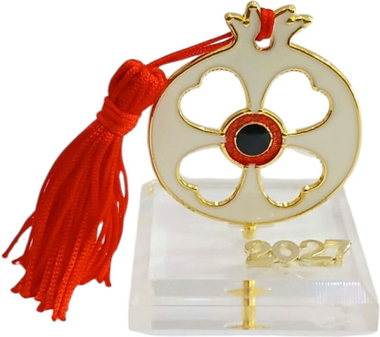 Kalliopi Silver Tabletop New Year's Lucky Charm Pomegranate White Made of Plexiglass 2027 5x7cm