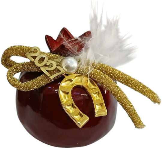Kalliopi Silver Hanging New Year's Lucky Charm Pomegranate Red Ceramic 2027 7x7cm