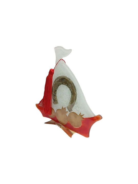 Kalliopi Silver Handmade Tabletop New Year's Lucky Charm Red Glass Boat 2027 22x22cm