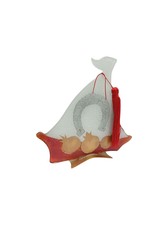 Kalliopi Silver Handmade Tabletop New Year's Lucky Charm Red Glass Boat 2027 22x22cm