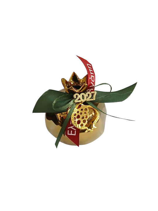 Kalliopi Silver Tabletop New Year's Lucky Charm Pomegranate Gold Ceramic 2027 7x7cm