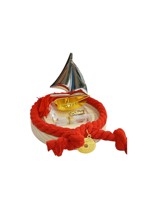 Kalliopi Silver Handmade Tabletop New Year's Lucky Charm Boat Gold Made of Glass 2027