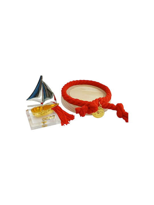 Kalliopi Silver Handmade Tabletop New Year's Lucky Charm Boat Gold Made of Glass 2027