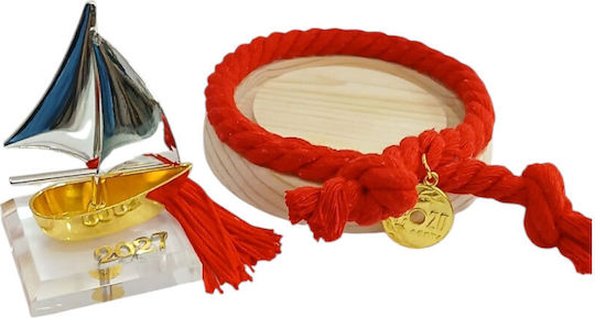 Kalliopi Silver Handmade Tabletop New Year's Lucky Charm Boat Gold Made of Glass 2027