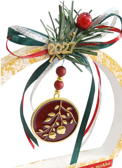 Kalliopi Silver Handmade Hanging New Year's Lucky Charm with Wishes Gold Ceramic 2027 15x18cm