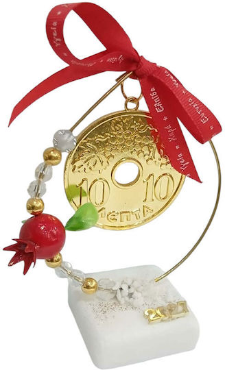 Kalliopi Silver Tabletop New Year's Lucky Charm Pomegranate Gold Stone 2027 5x13cm