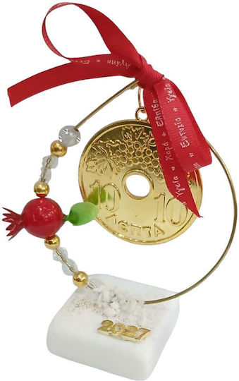 Kalliopi Silver Tabletop New Year's Lucky Charm Pomegranate Gold Stone 2027 5x13cm