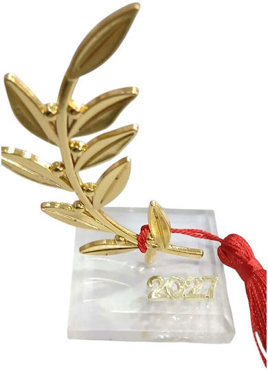 Kalliopi Silver Tabletop New Year's Lucky Charm Olive Branch Gold Made of Plexiglass 2027 5x9cm