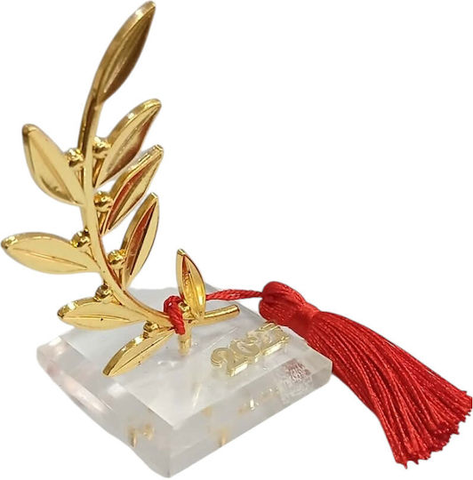 Kalliopi Silver Tabletop New Year's Lucky Charm Olive Branch Gold Made of Plexiglass 2027 5x9cm