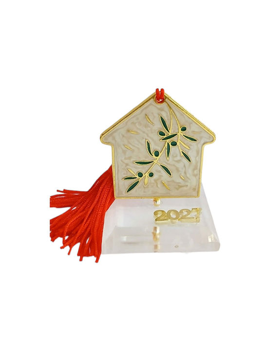 Kalliopi Silver Tabletop New Year's Lucky Charm Home Beige Made of Plexiglass 2027 5x5.7cm